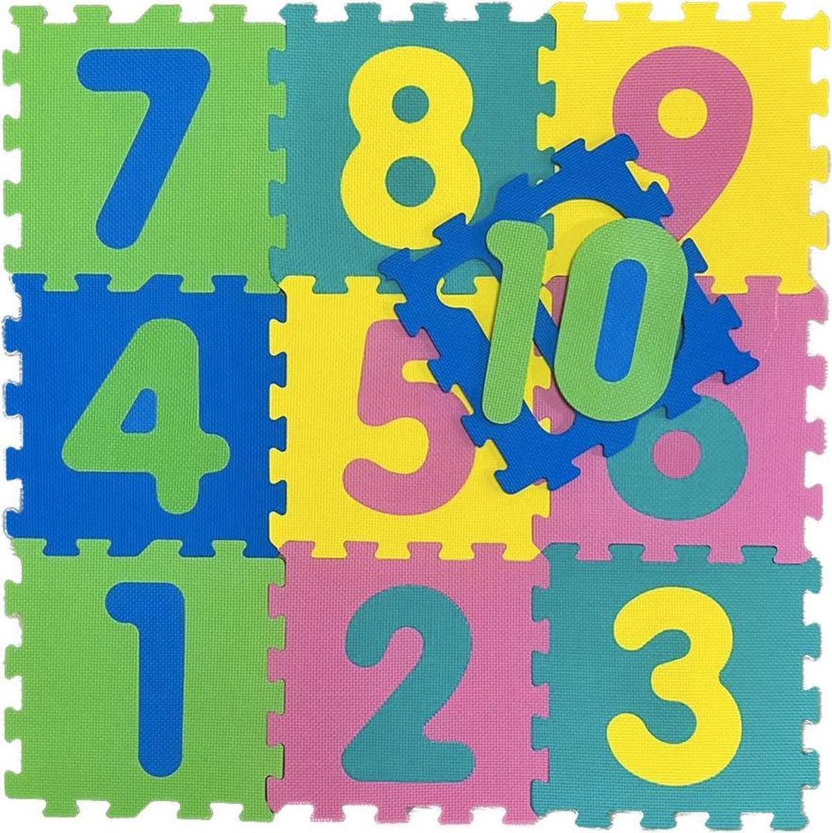 Speelmat puzzel van WDMT™ | 10-delig | 1 t/m 10 puzzel stukken | Foam puzzelmat | Afneembaar speelkleed